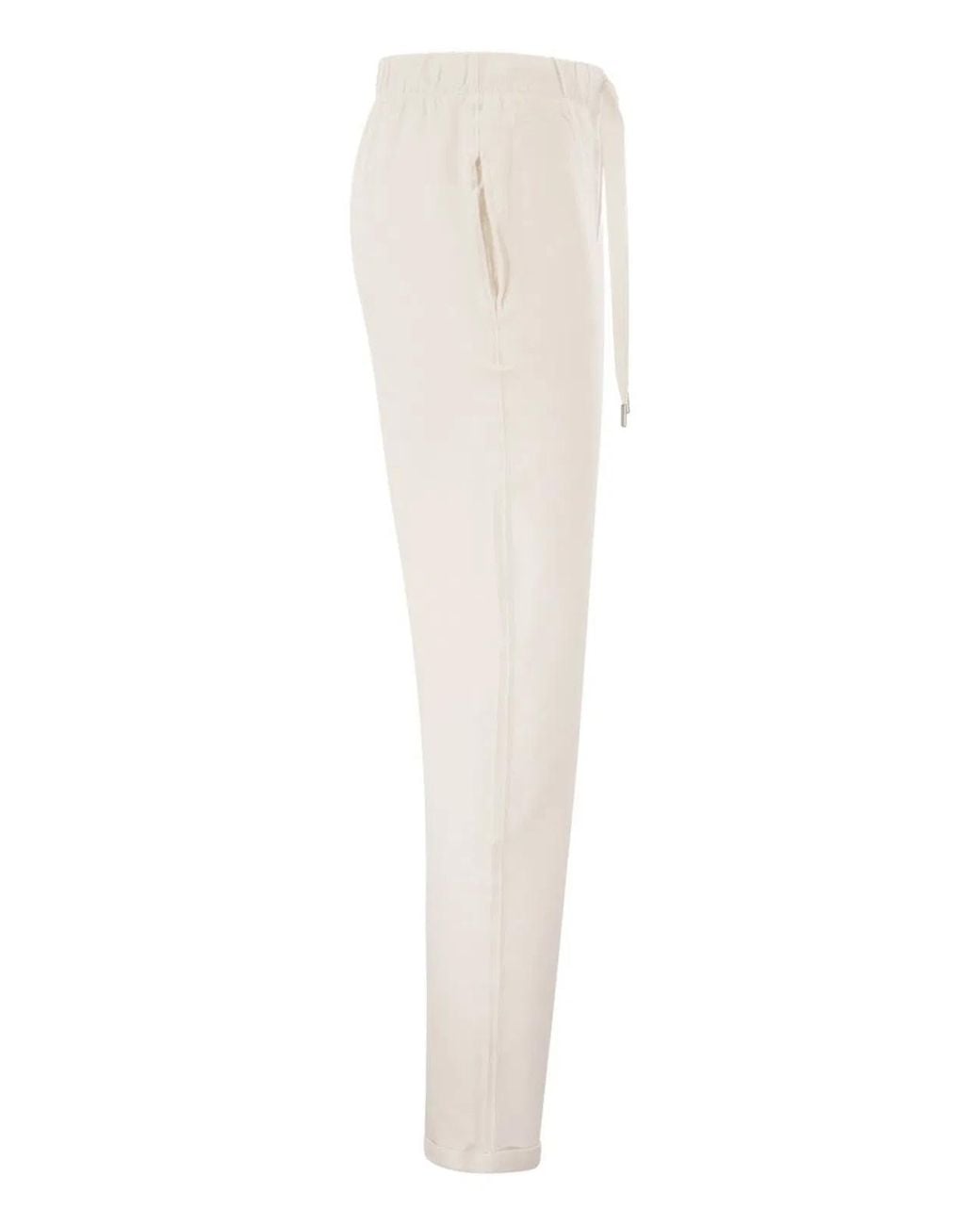 Majestic White Stretch Viscose Jogger Trousers With Drawstring Waist