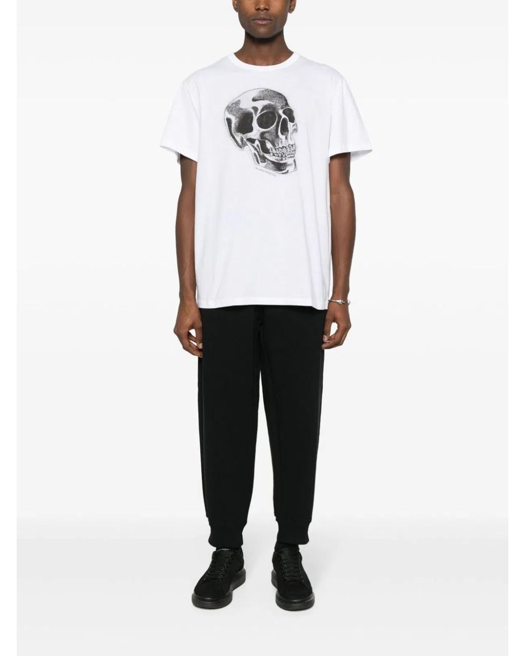 McQueen White Skull Print T Shirt for men