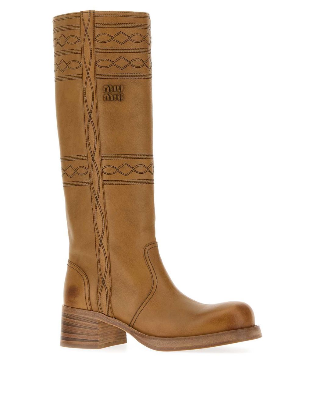 Miu Miu Brown 5 Cm Heel Calf Leather Boots