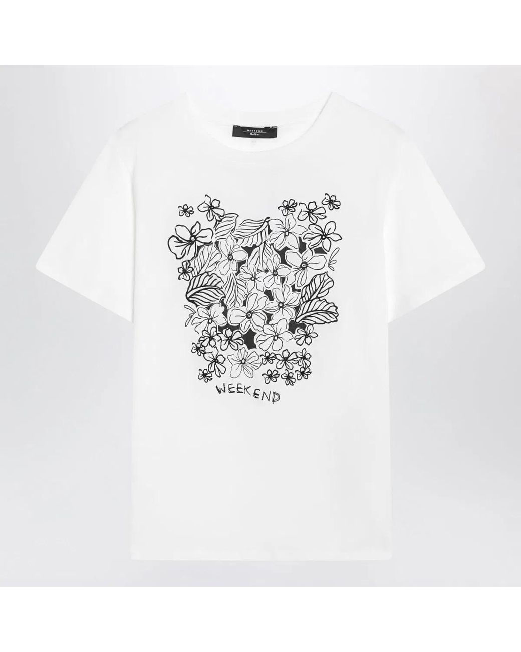 Weekend by Maxmara White Cotton Jersey Tshirt With Floral Graphic