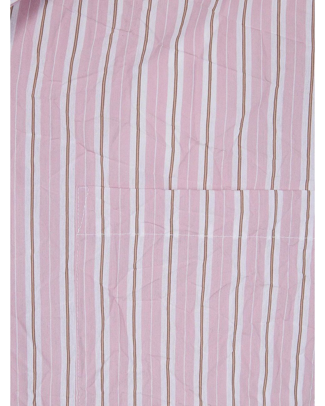 Nuur Pink Striped Short Sleeved Bowling Shirt for men