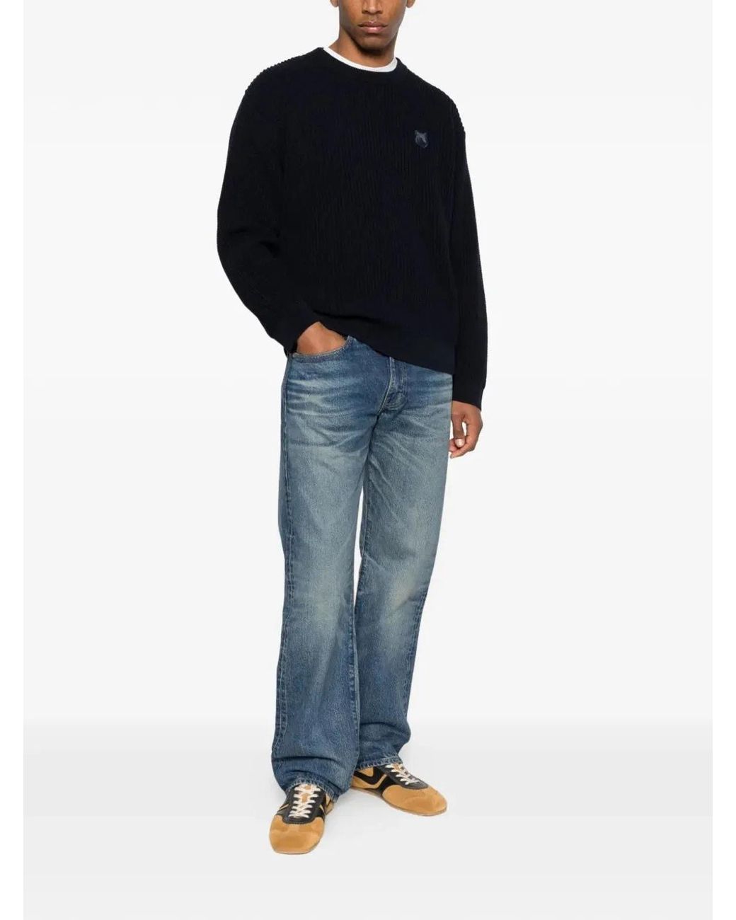 Maison Kitsuné Black Maison Kitsuné Fox Head Cotton Ribbed Jumper for men