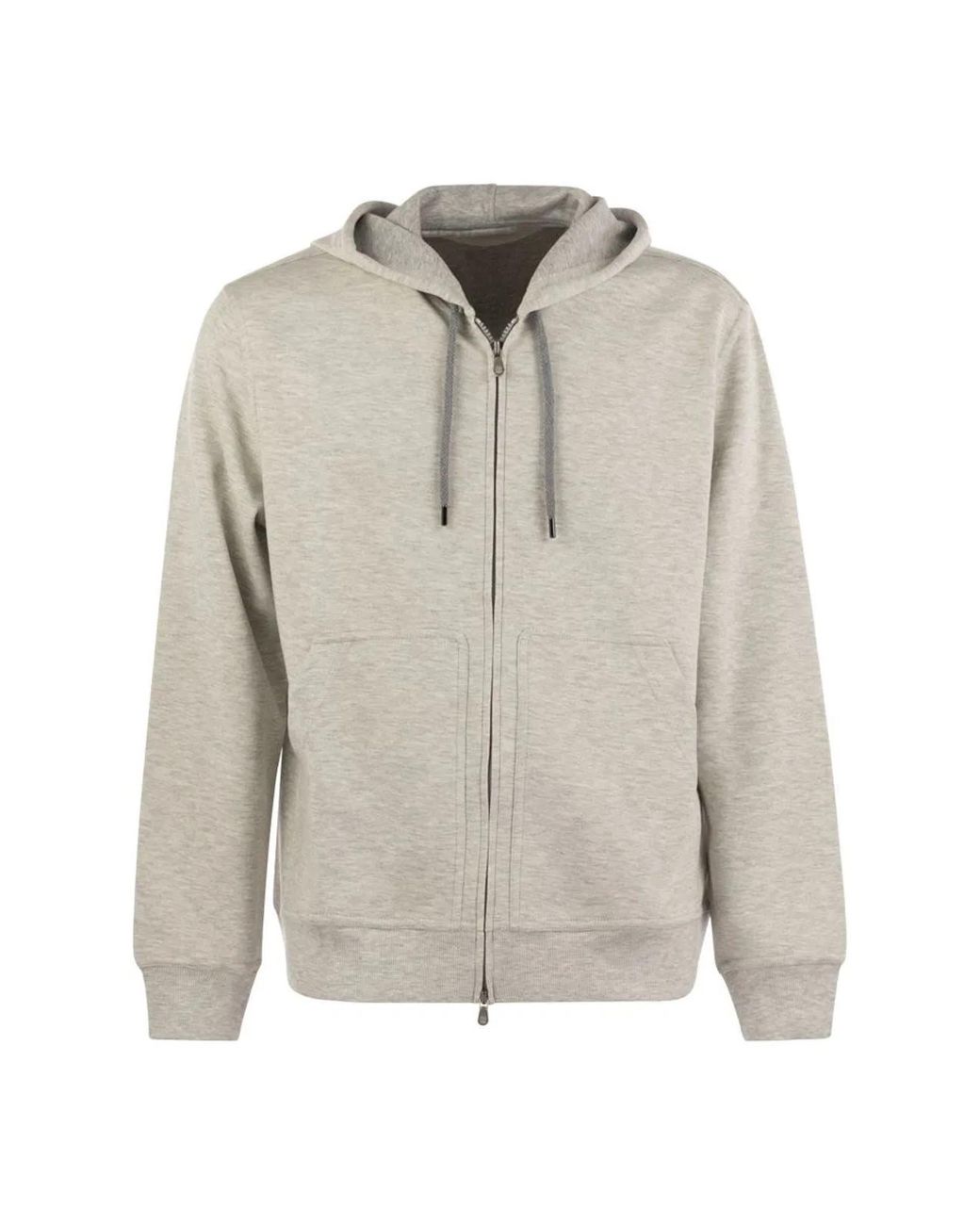 Brunello Cucinelli Gray Cotton, Cashmere And Silk Fleece Zipped Topwear for men