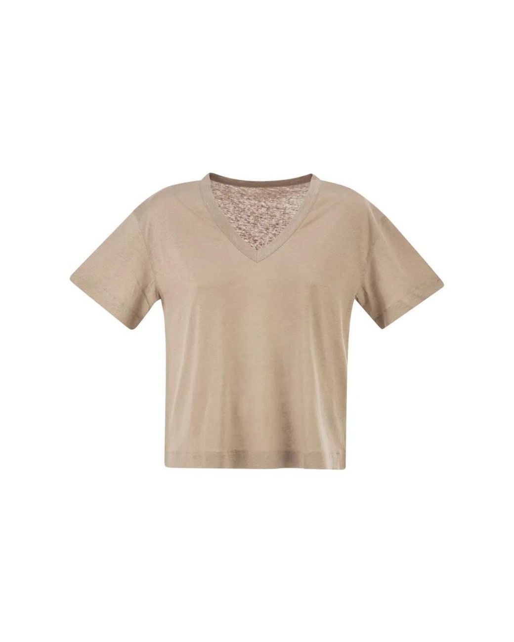 Majestic Natural Stretch Linen T-Shirt With V-Neck