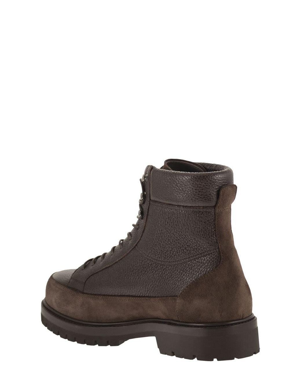 Brunello Cucinelli Brown Lace-Up Deer Leather And Suede Ankle Boots for men