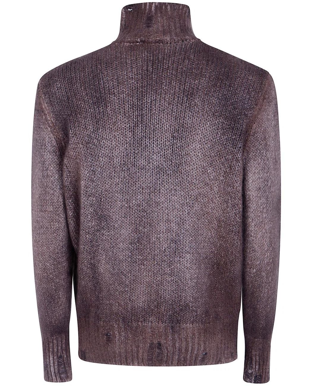 Avant Toi Purple Hand Painted Cashmere And Silk High Neck Pullover With Destroyed Edges for men