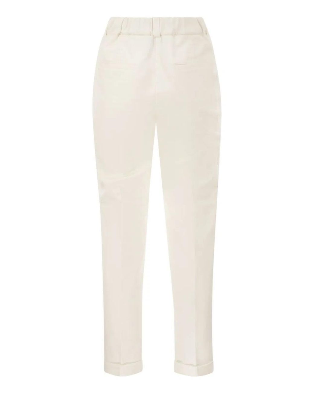 Peserico White Stretch Cotton Tapered Trousers With Elasticated Waistband