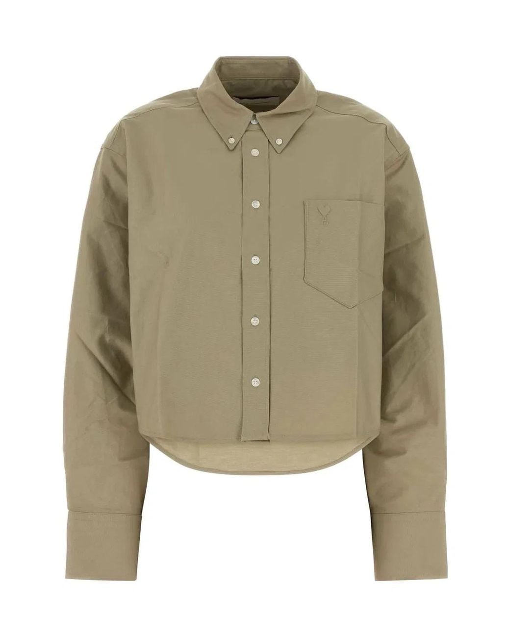 AMI Green Taupe Cotton Cropped Oxford Shirt