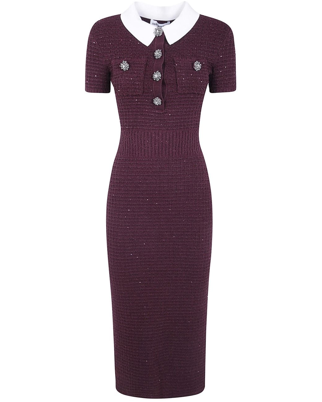 Self-Portrait Purple Burgundy Textured Knit Midi Dress