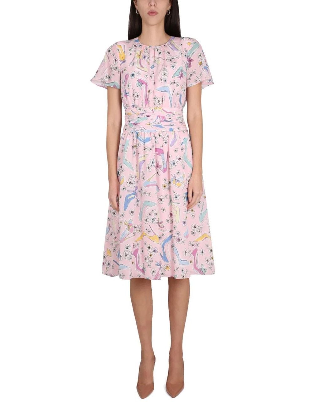 Boutique Moschino Pink Heels And Flowers Dress