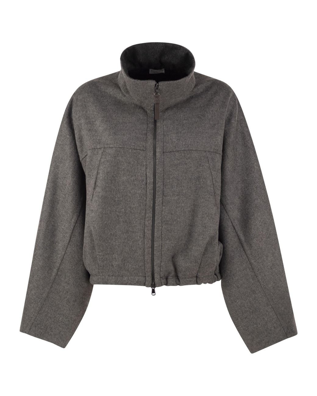 Brunello Cucinelli Gray Cropped Virgin Wool Jacket With High Collar
