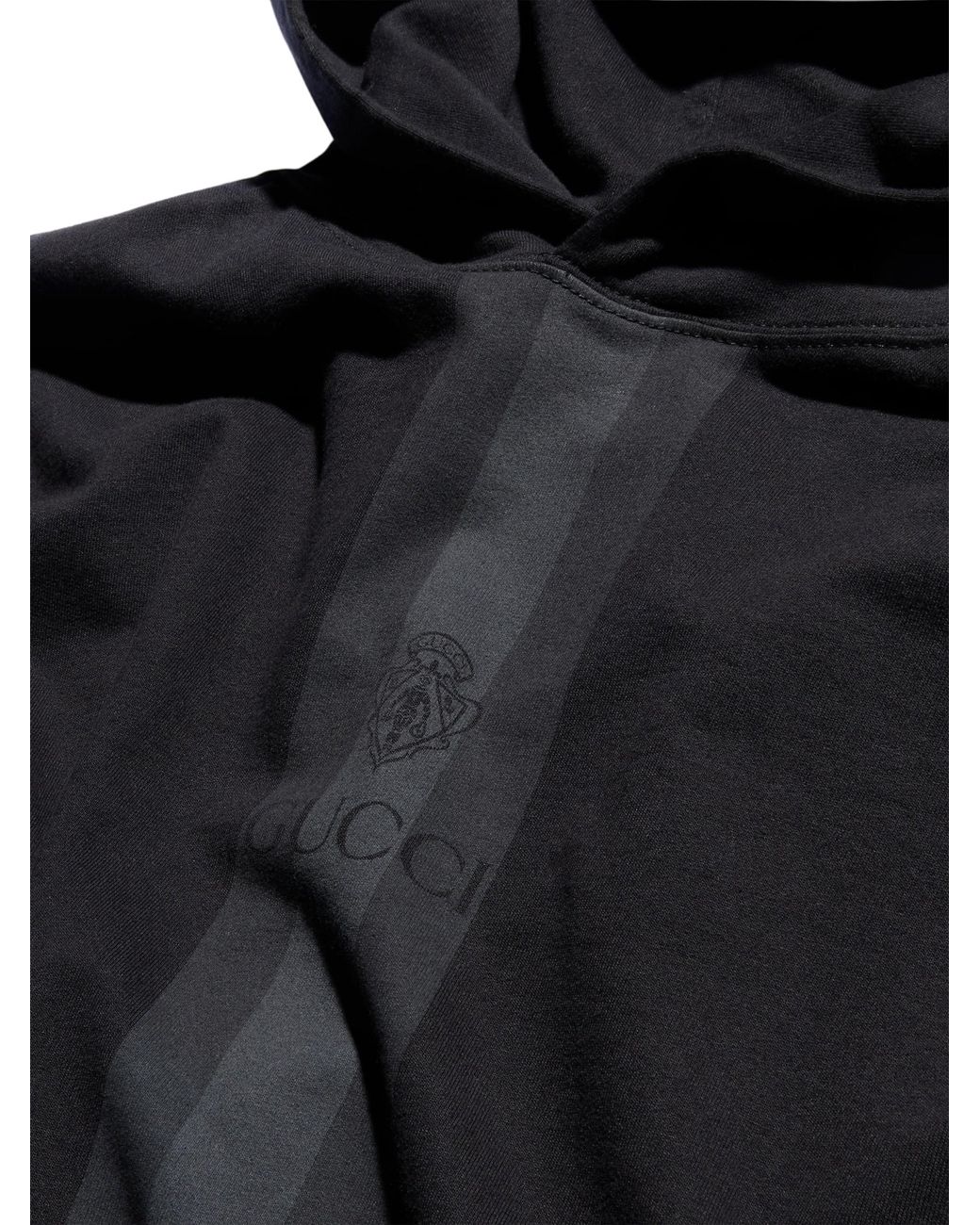 Gucci Black Cotton Hooded Sweatshirt With Muted Web for men