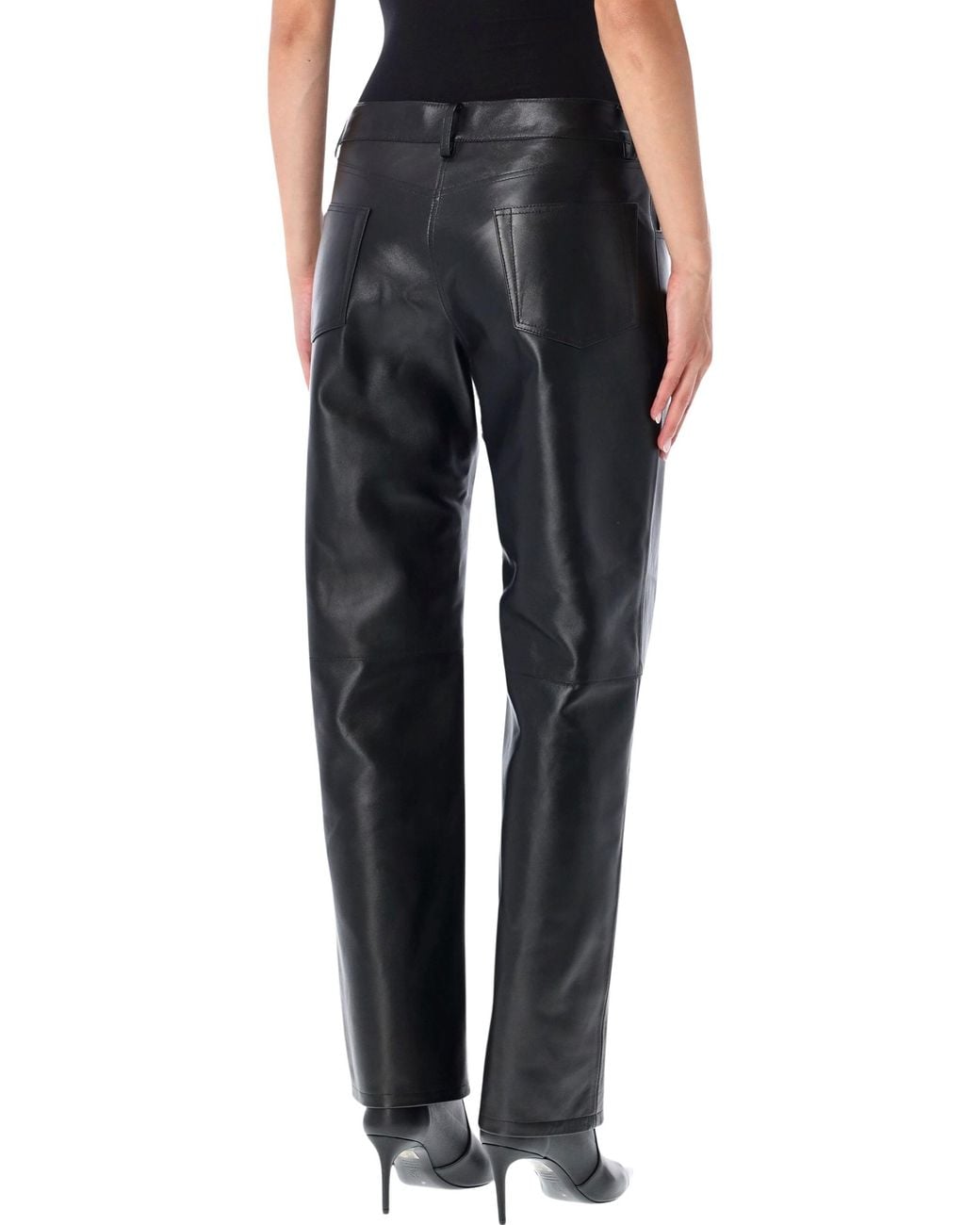 Magda Butrym Black Straight-Leg Leather Pants