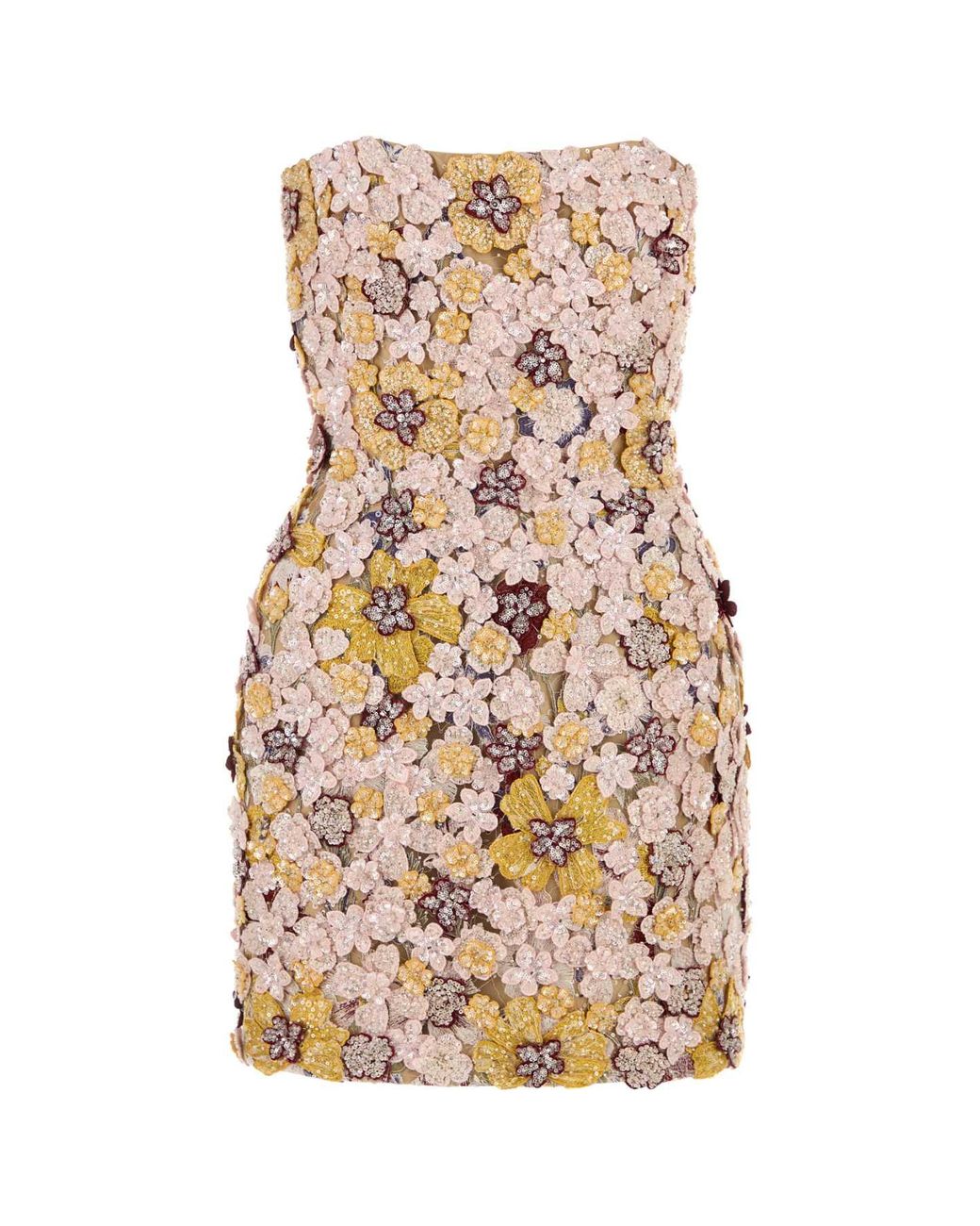 Costarellos Natural Embellished Tulle Sirra Mini Dress