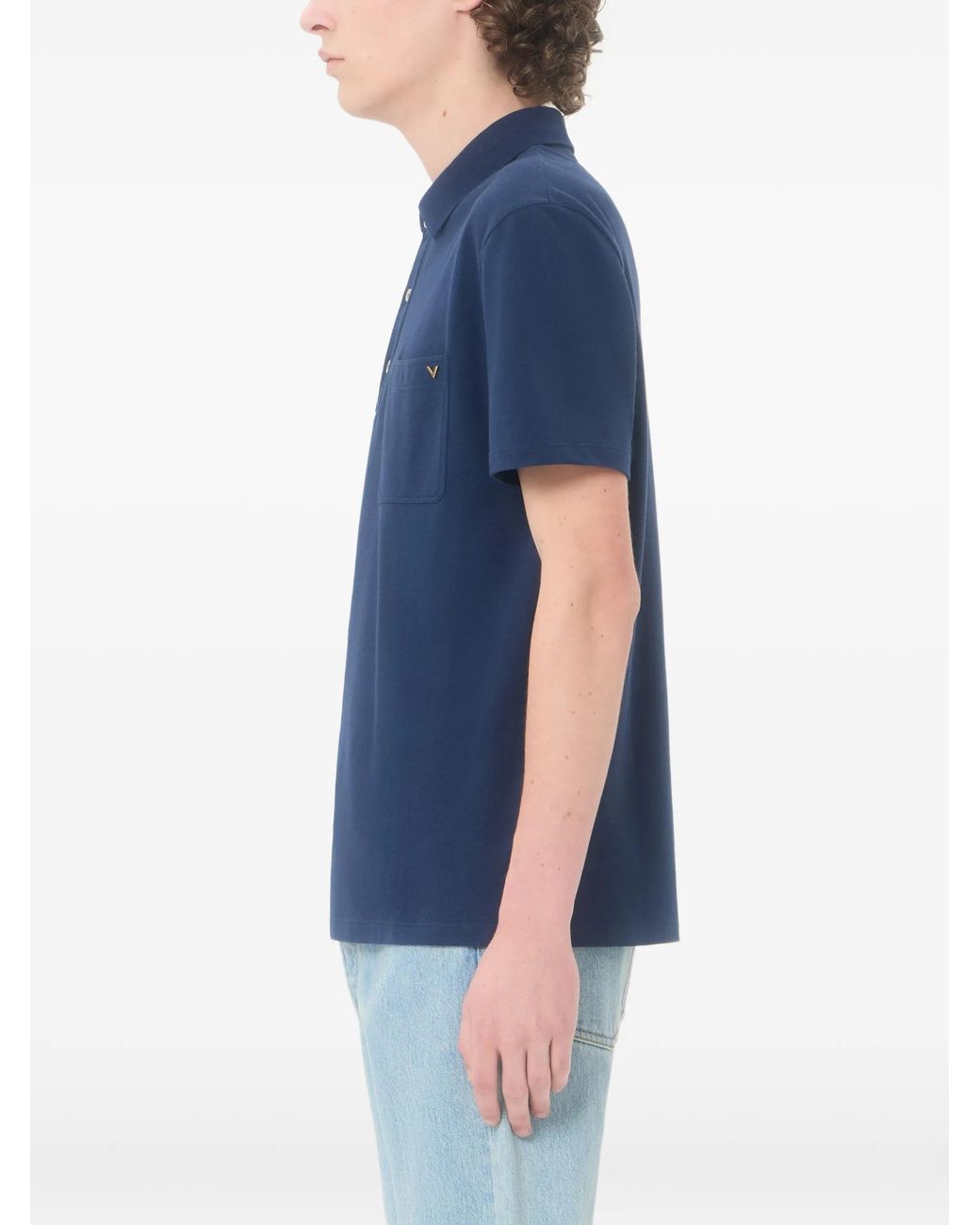 Valentino Blue Cotton Piqué Polo With Vlogo for men