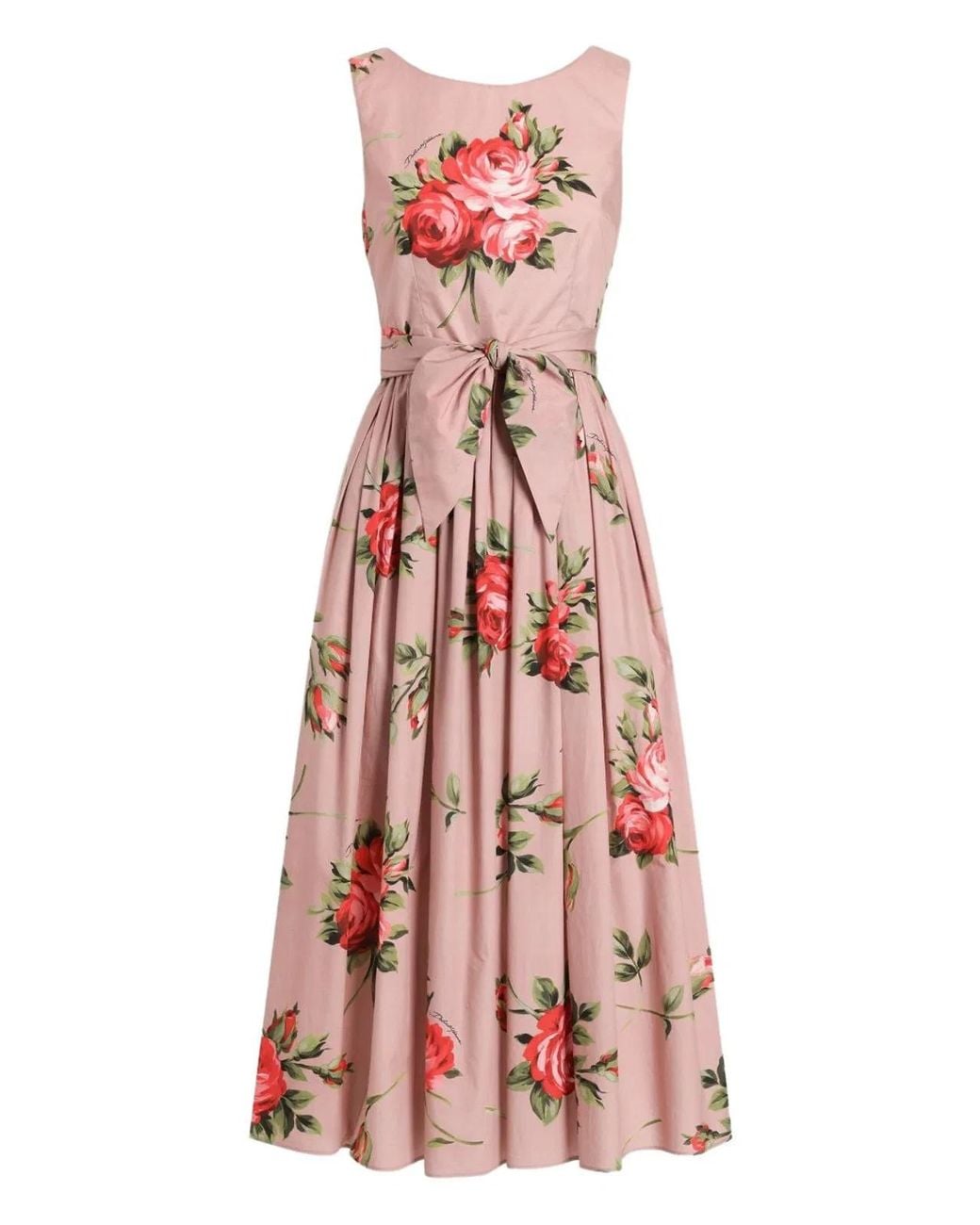 Dolce & Gabbana Pink Dolce & Gabbana Rose Bouquet Print Midi Dress