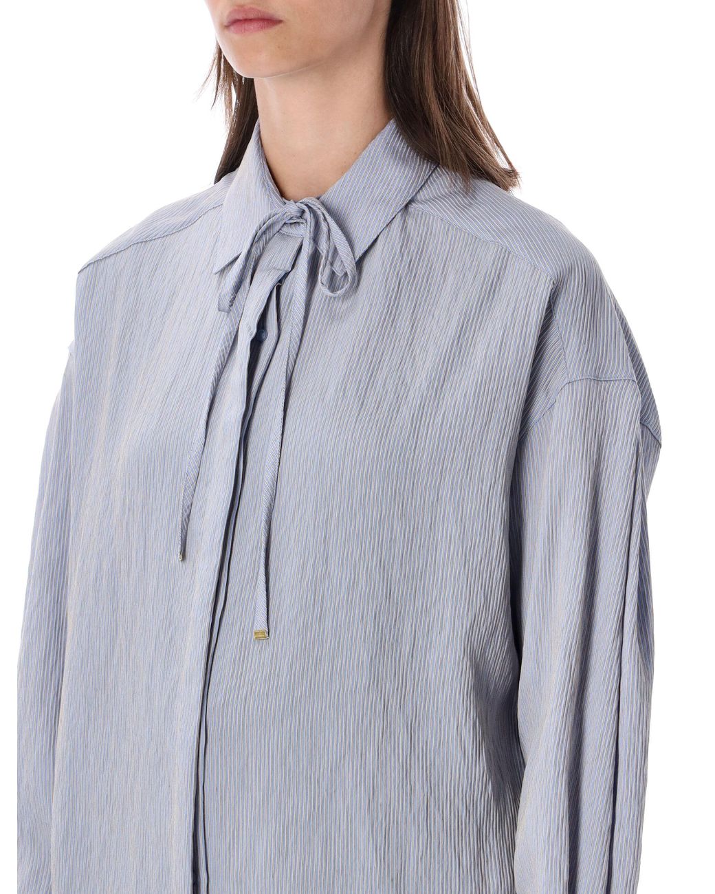 Sessun Gray Tie-Neck Oversized Striped Blouse