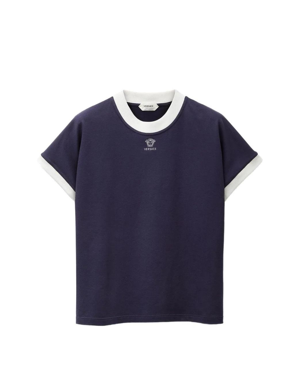 Versace Blue Embroidered-Logo Stretch Cotton-Jersey Slim T-Shirt for men