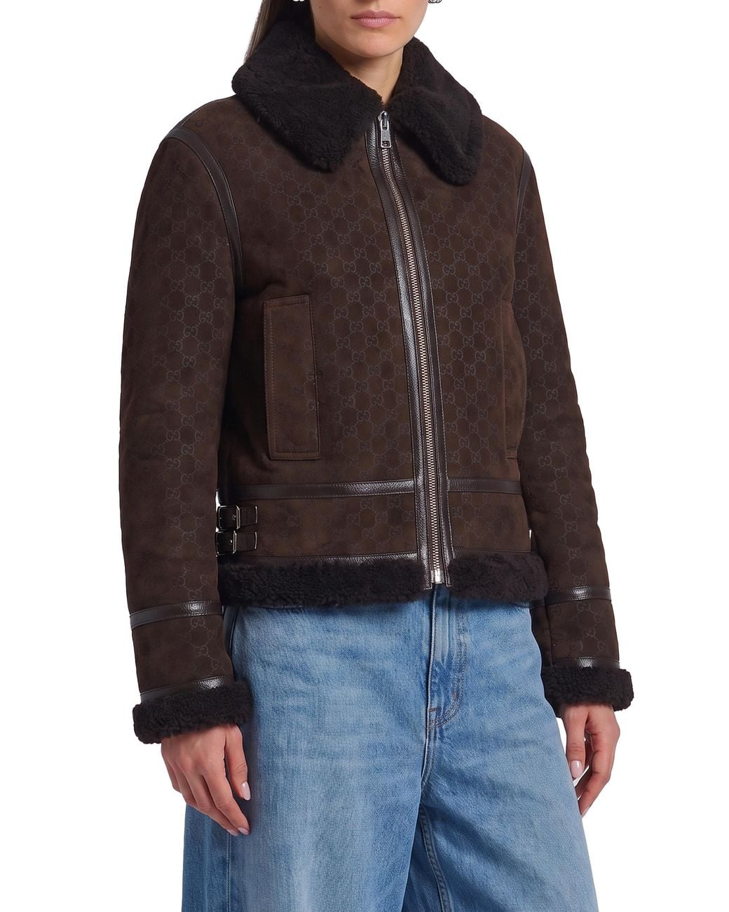 Gucci Black Suede Leather And Shearling Jacket