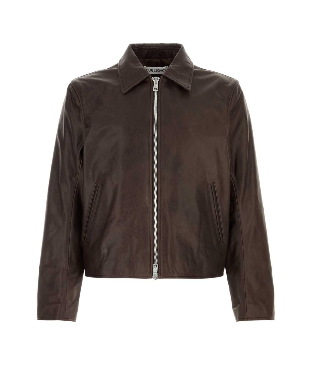 Our Legacy Brown Bovine Leather Jacket With Cotton-Viscose Lining for men