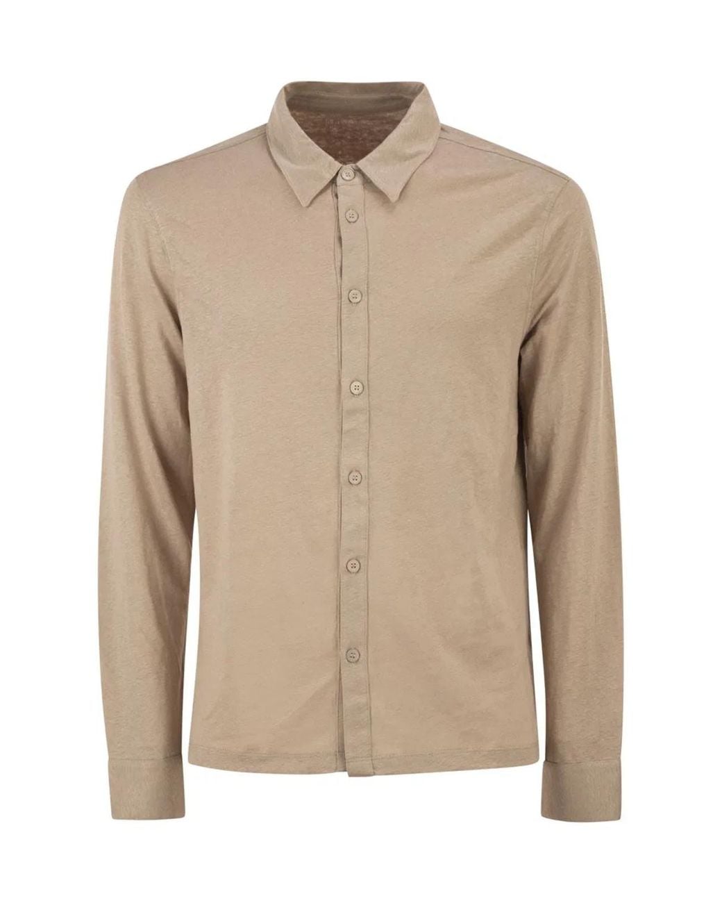 Majestic Natural Stretch Linen Shirt With Front Button Fastening for men
