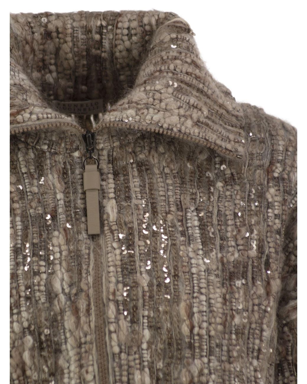 Brunello Cucinelli Brown Cropped Mohair Blend Jacket With Sequins