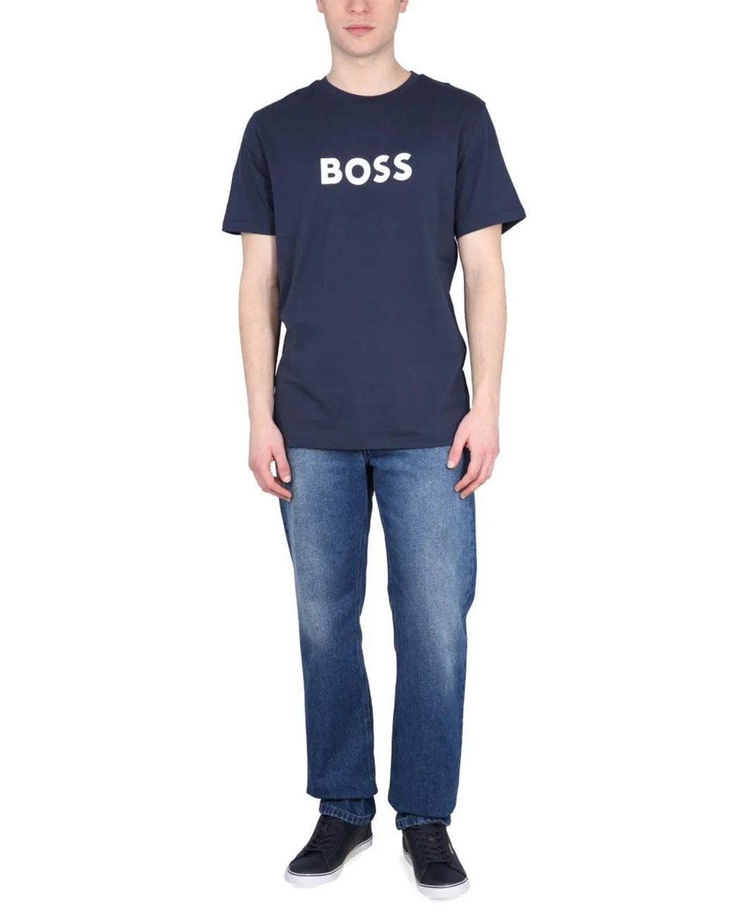 Boss Blue Tshirt Con Stampa Logo for men