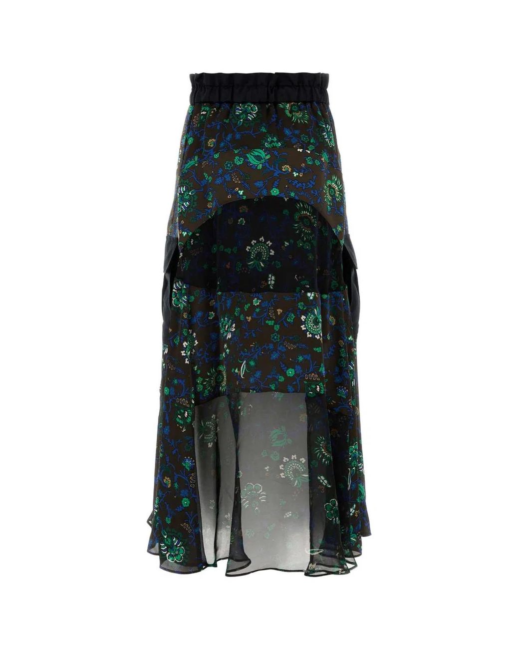 Sacai Black Printed Crepe Skirt