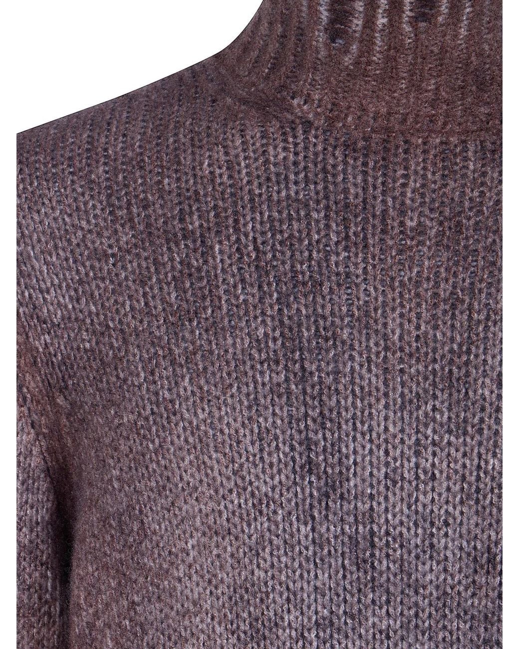 Avant Toi Purple Hand Painted Cashmere And Silk High Neck Pullover With Destroyed Edges for men