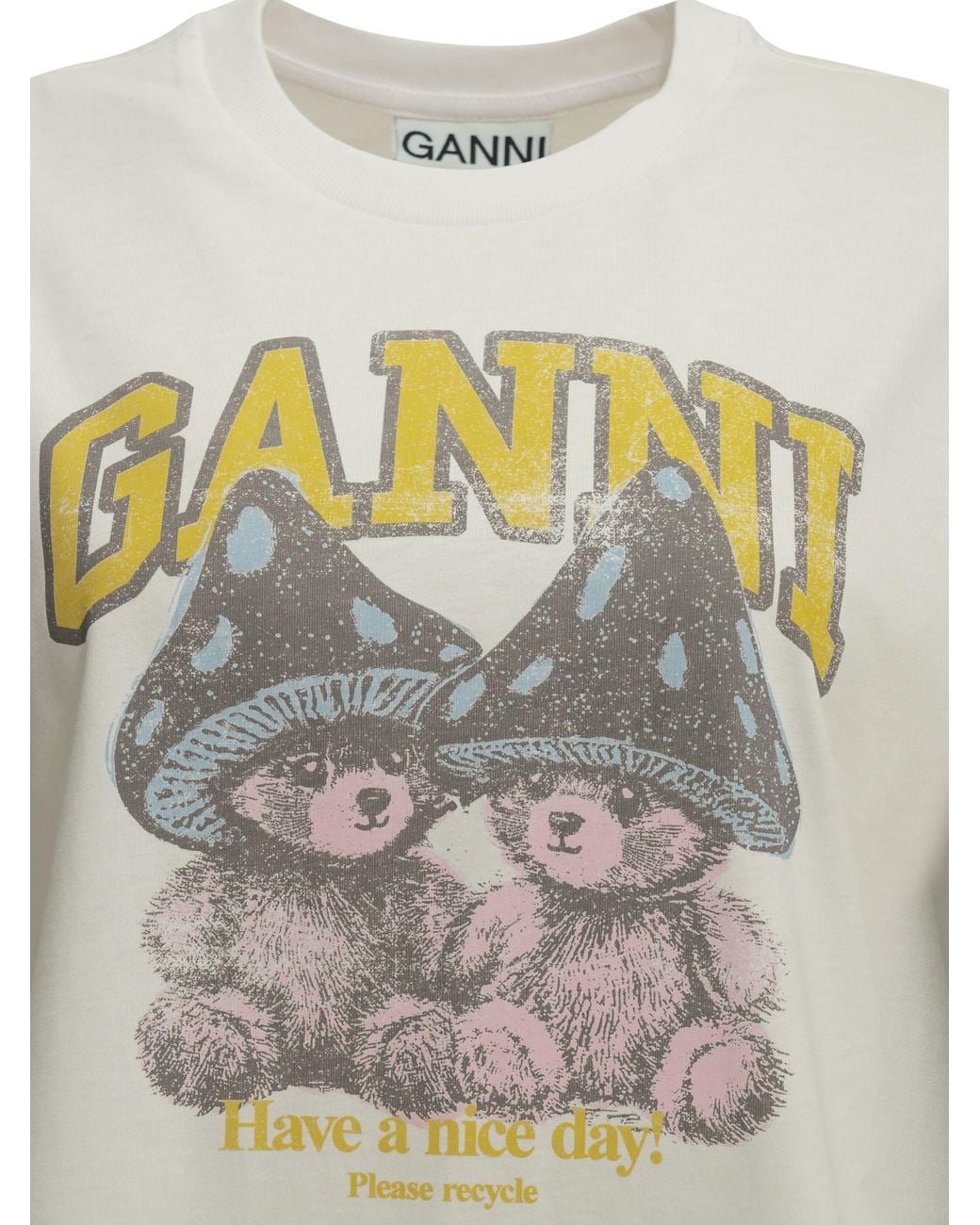 Ganni Gray "Mushroom Teddy" Crew-Neck T-Shirt