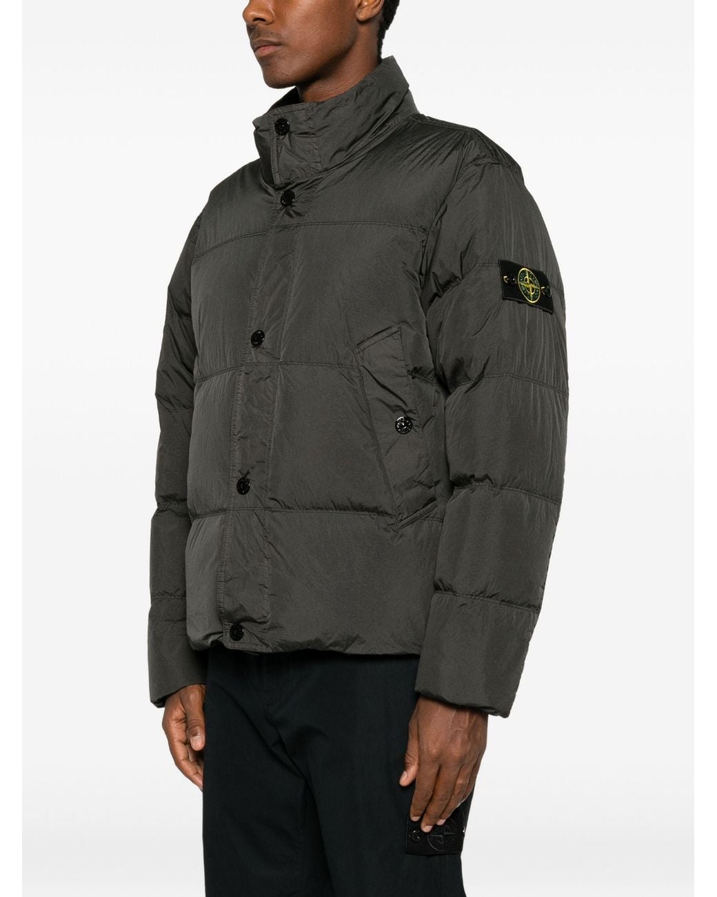 Stone Island Black Logo-Patch Padded Jacket for men