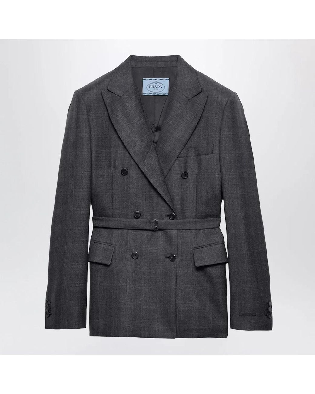 Prada Black Doublebreasted Wool Jacket With Check Pattern
