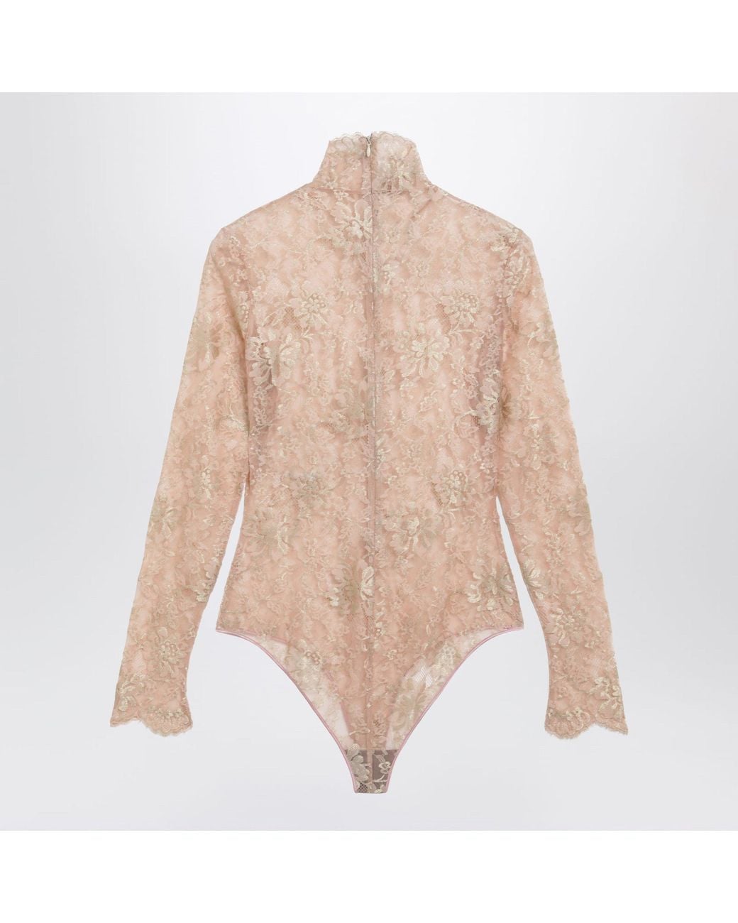 Valentino Natural Nude Semi-Sheer Floral Lace Bodysuit