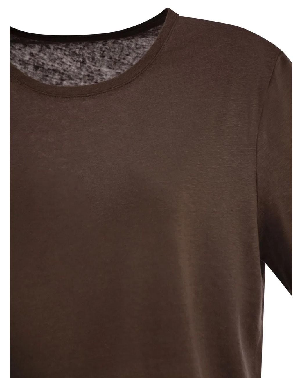 Majestic Brown Linen Crew-Neck T-Shirt