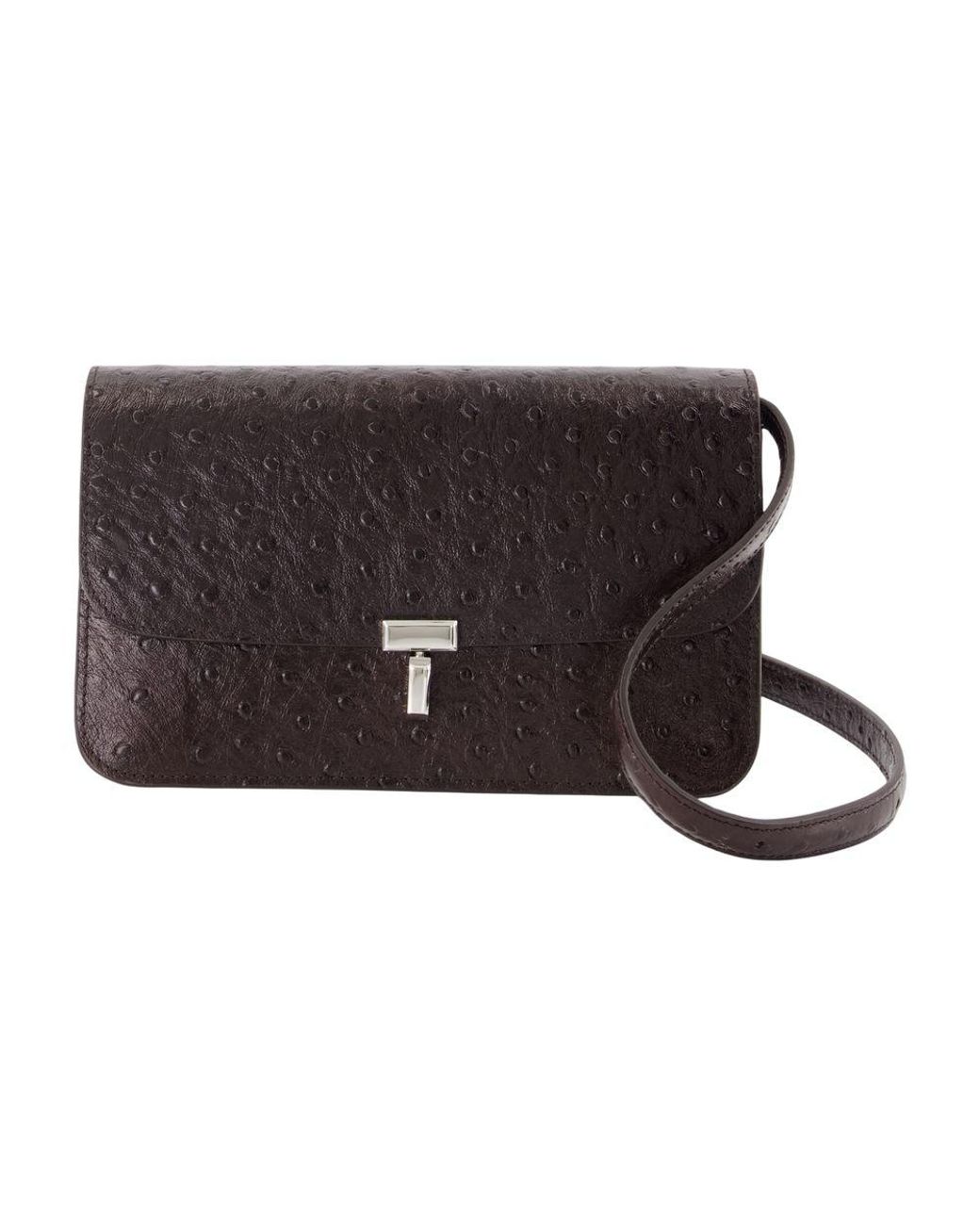 Totême Brown T-Lock Ostrich Crossbody