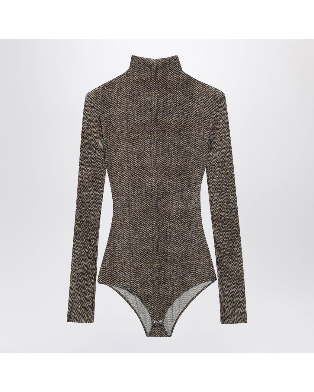 Maison Margiela Gray Turtleneck Bodysuit With Herringbone Pattern