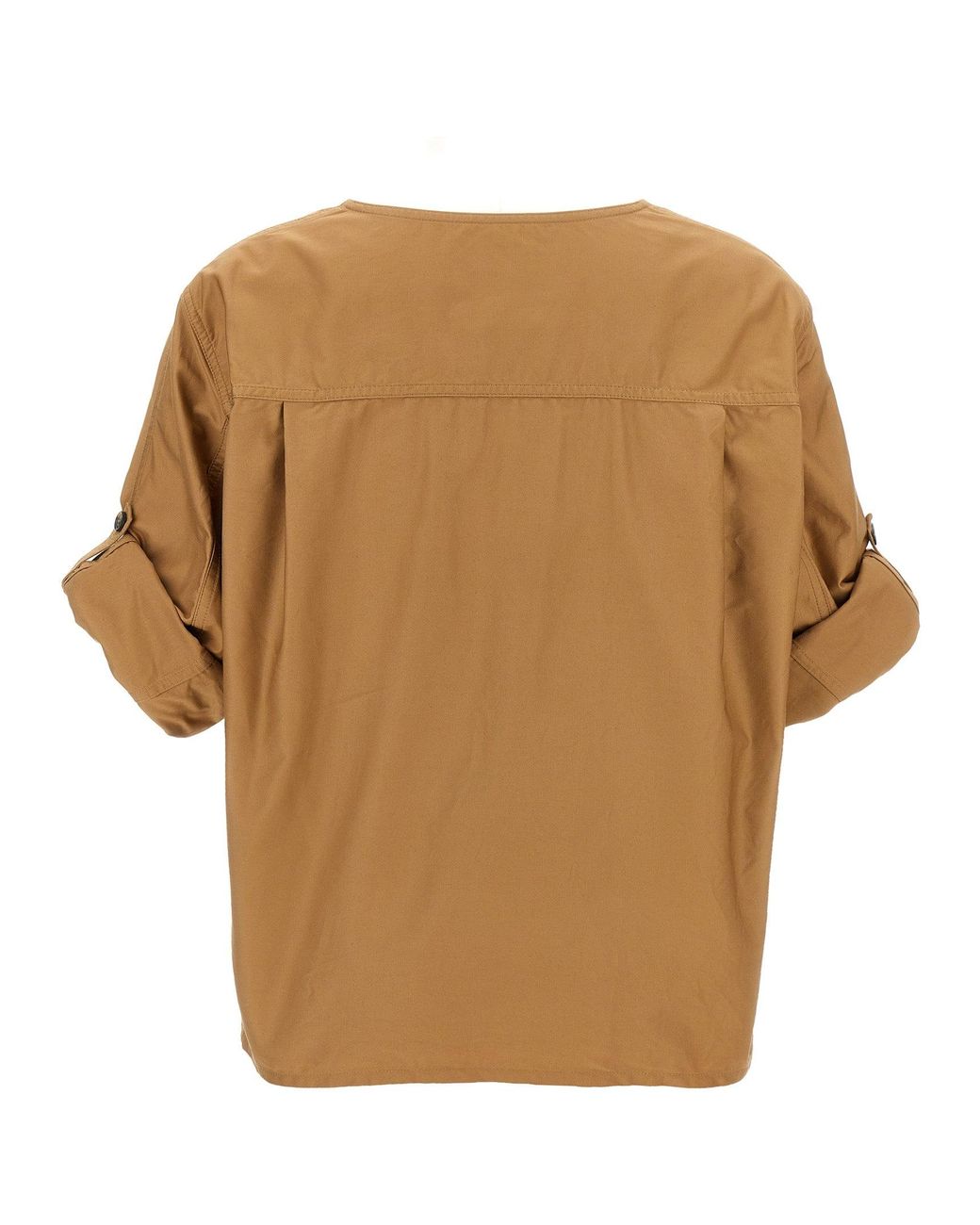 Saint Laurent Brown Cotton Twill Wide-Neck Blouse