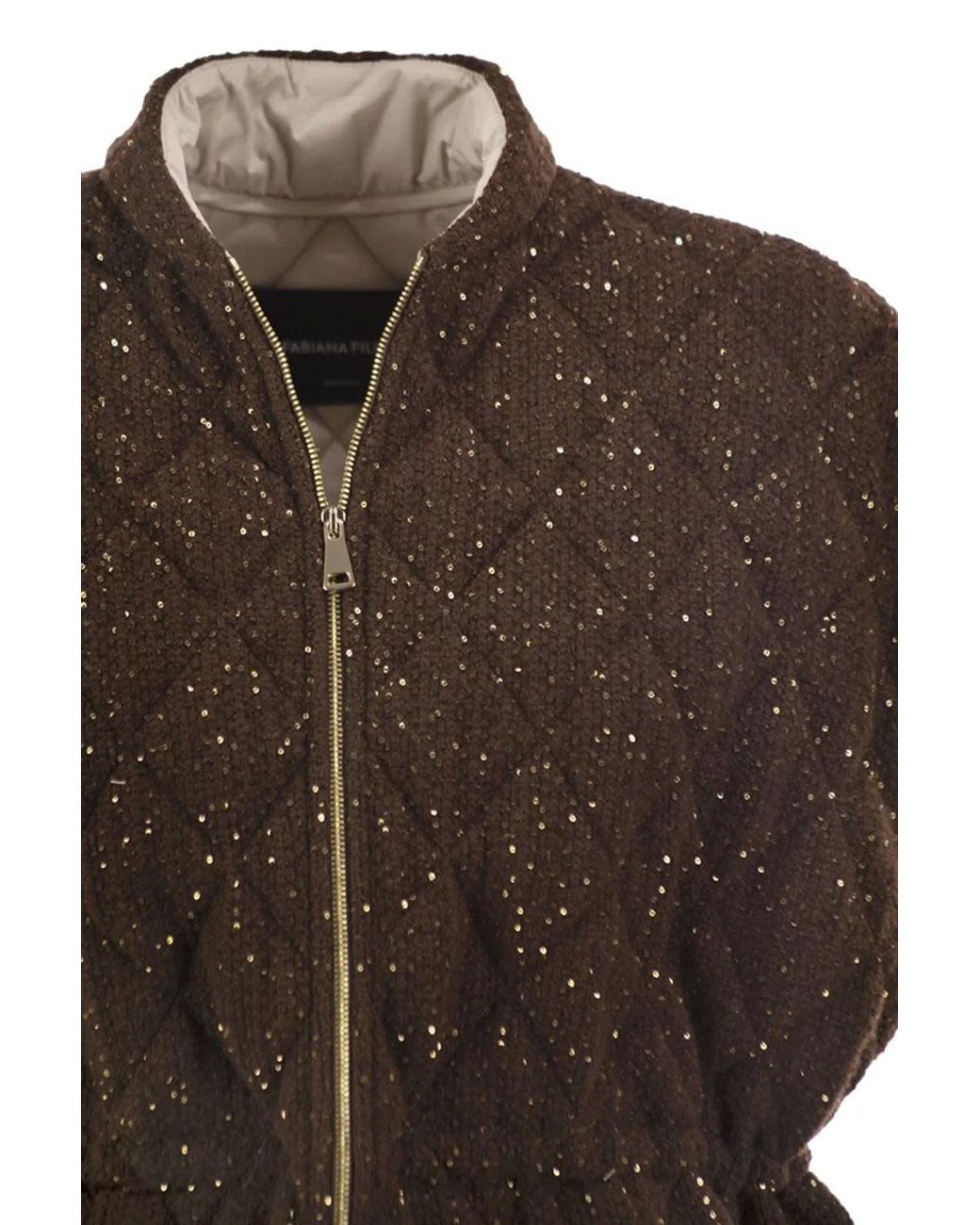 Fabiana Filippi Brown Quilted Virgin Wool, Silk And Cashmere Gilet With Sequins