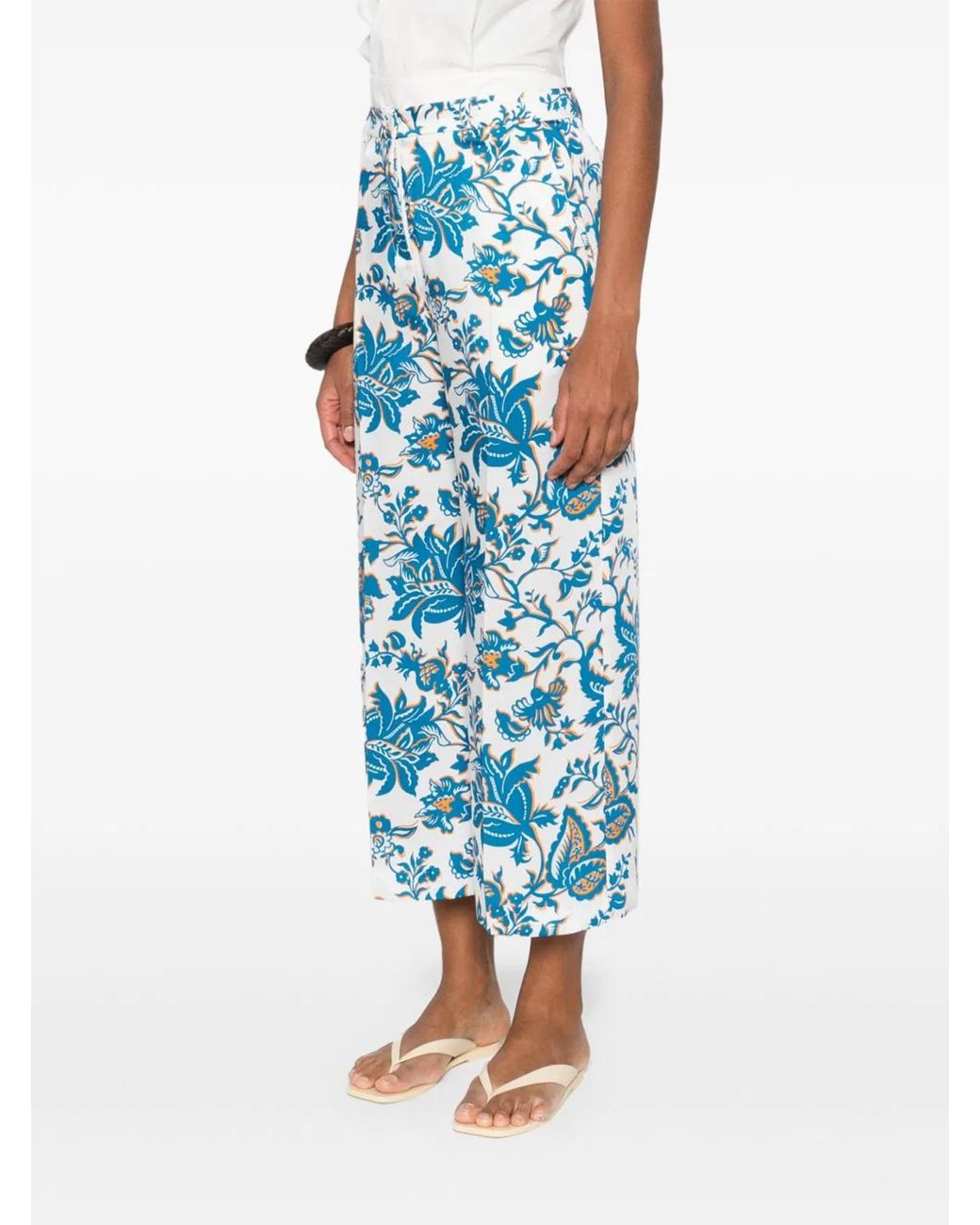 Etro Blue Floral Print Trousers, Wide Leg