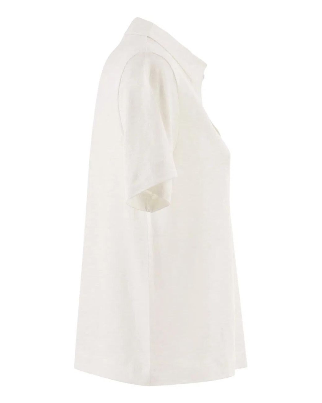 Majestic White Cropped Linen Stretch Polo With V-Neck