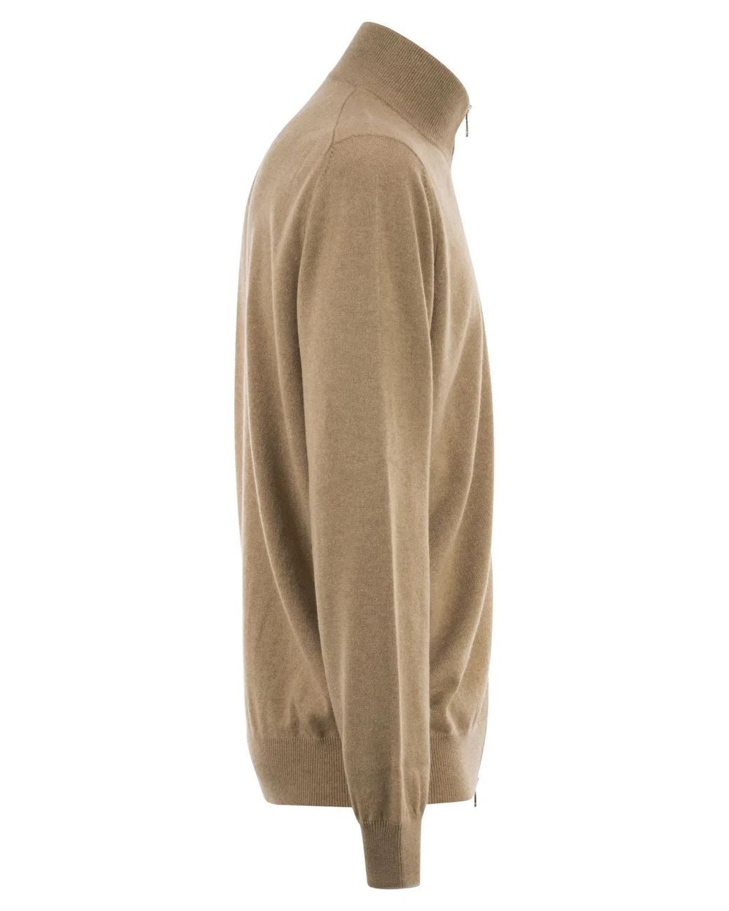 Brunello Cucinelli Brown High-Necked Cashmere Cardigan With Zip for men
