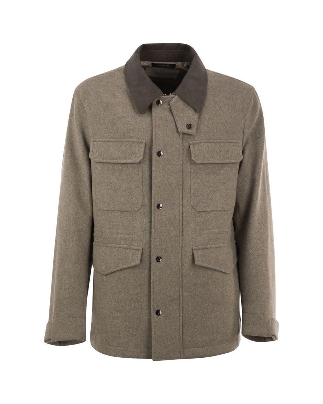 Montecore Brown Virgin Wool Field Jacket With Alcantara Details for men