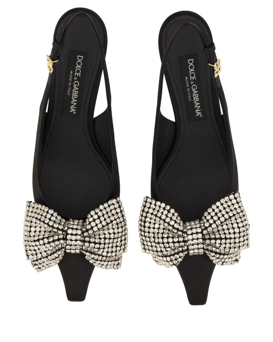 Dolce & Gabbana Black Satin Slingback With Rhinestone Embroidery Pumps