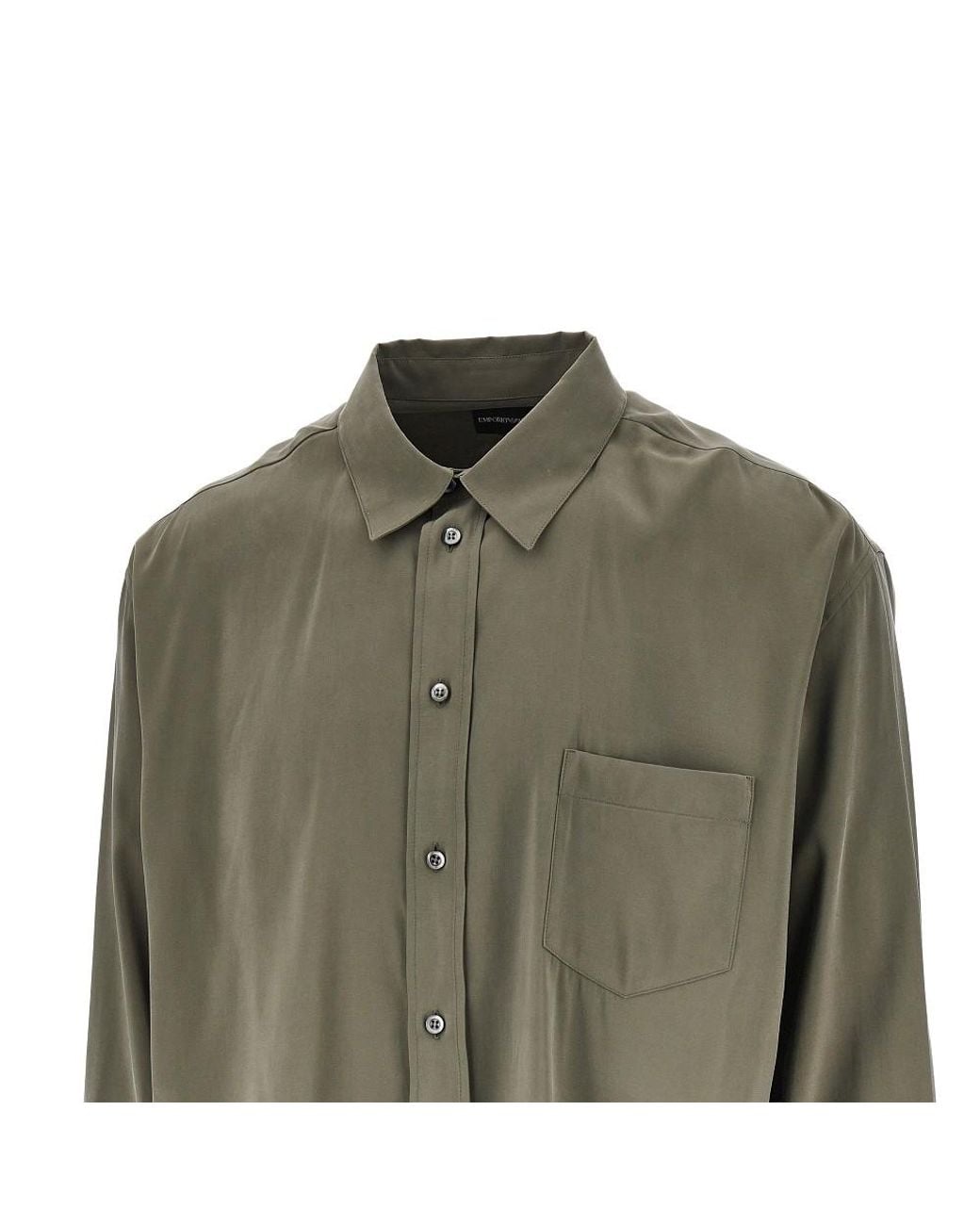 Emporio Armani Green Silk-Hand Viscose Shirt for men