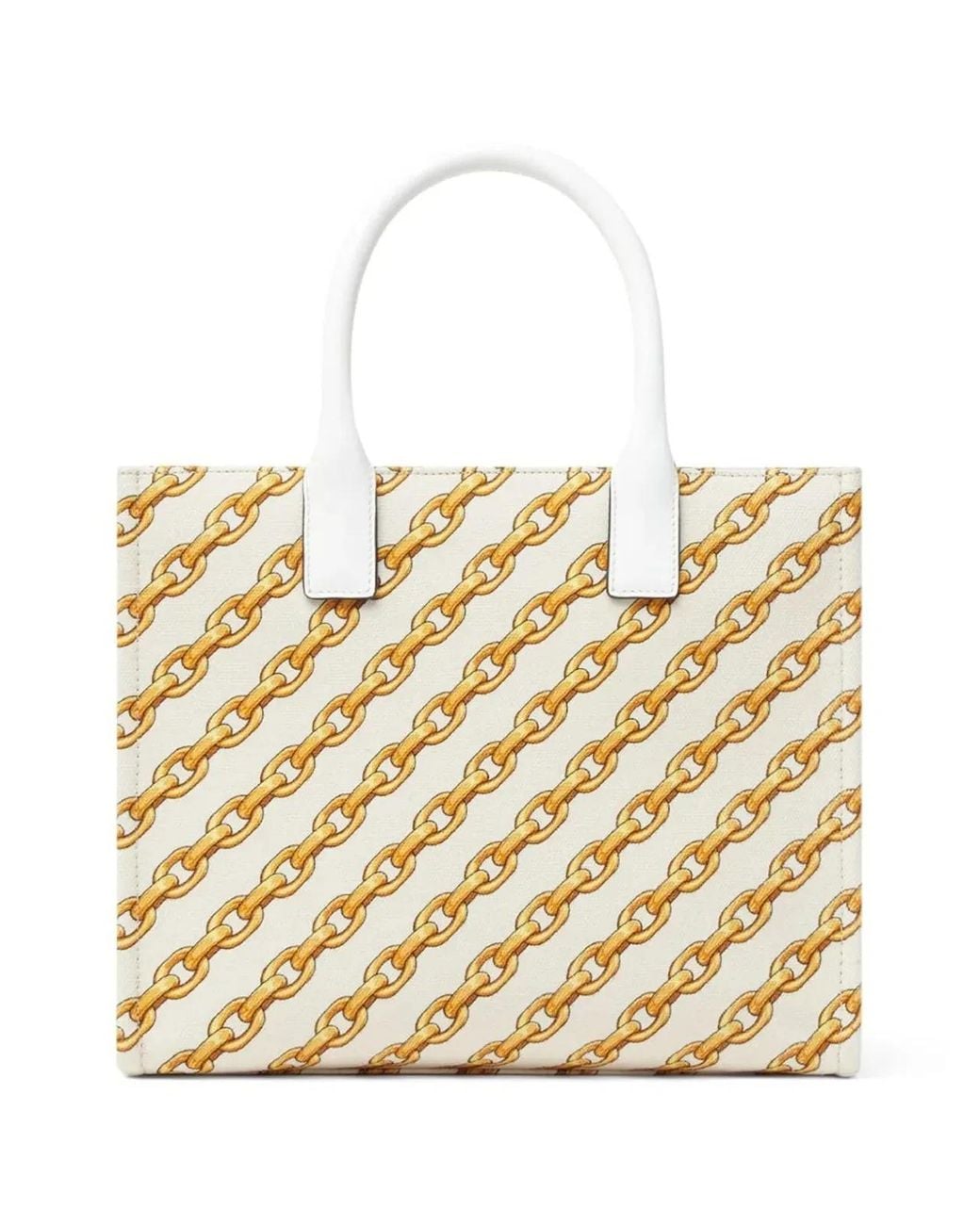 Versace Natural Printed Canvas Small Chain Stripes La Medusa Shopping Bag