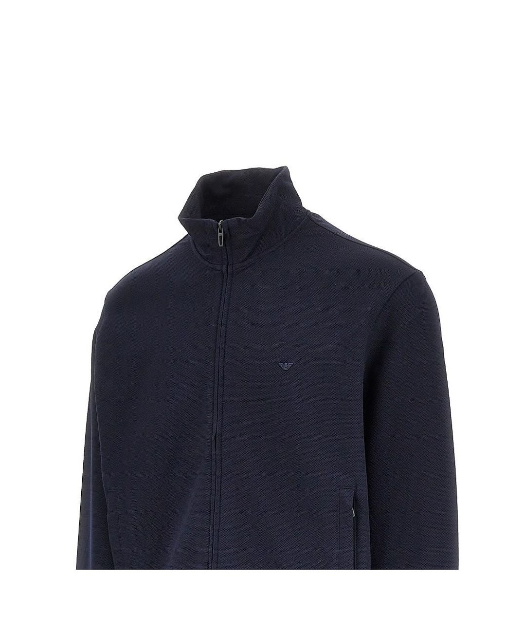 Emporio Armani Blue Piquet Jersey Full-Zip Sweatshirt for men