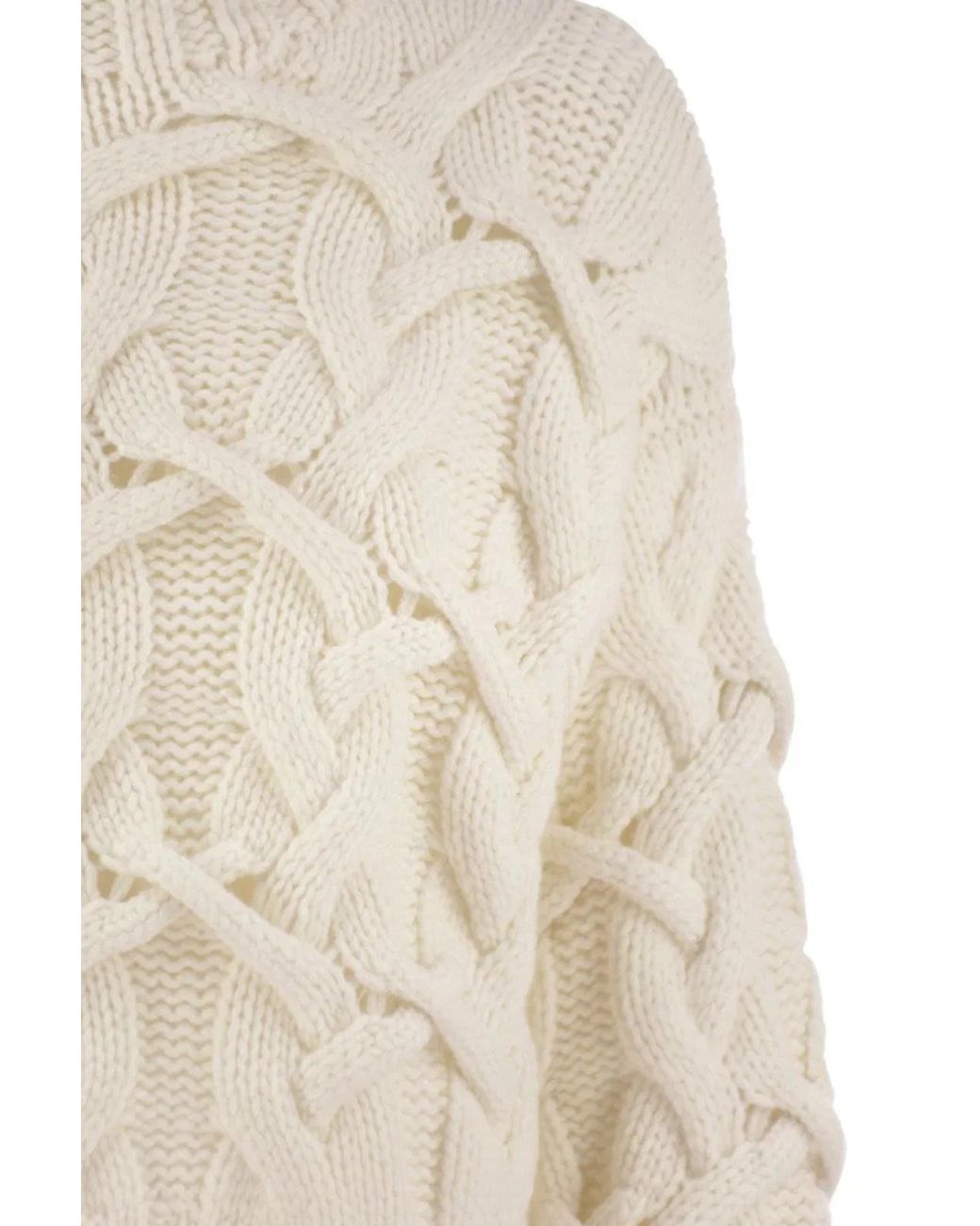 Brunello Cucinelli White Braided High-Necked Cashmere Sweater