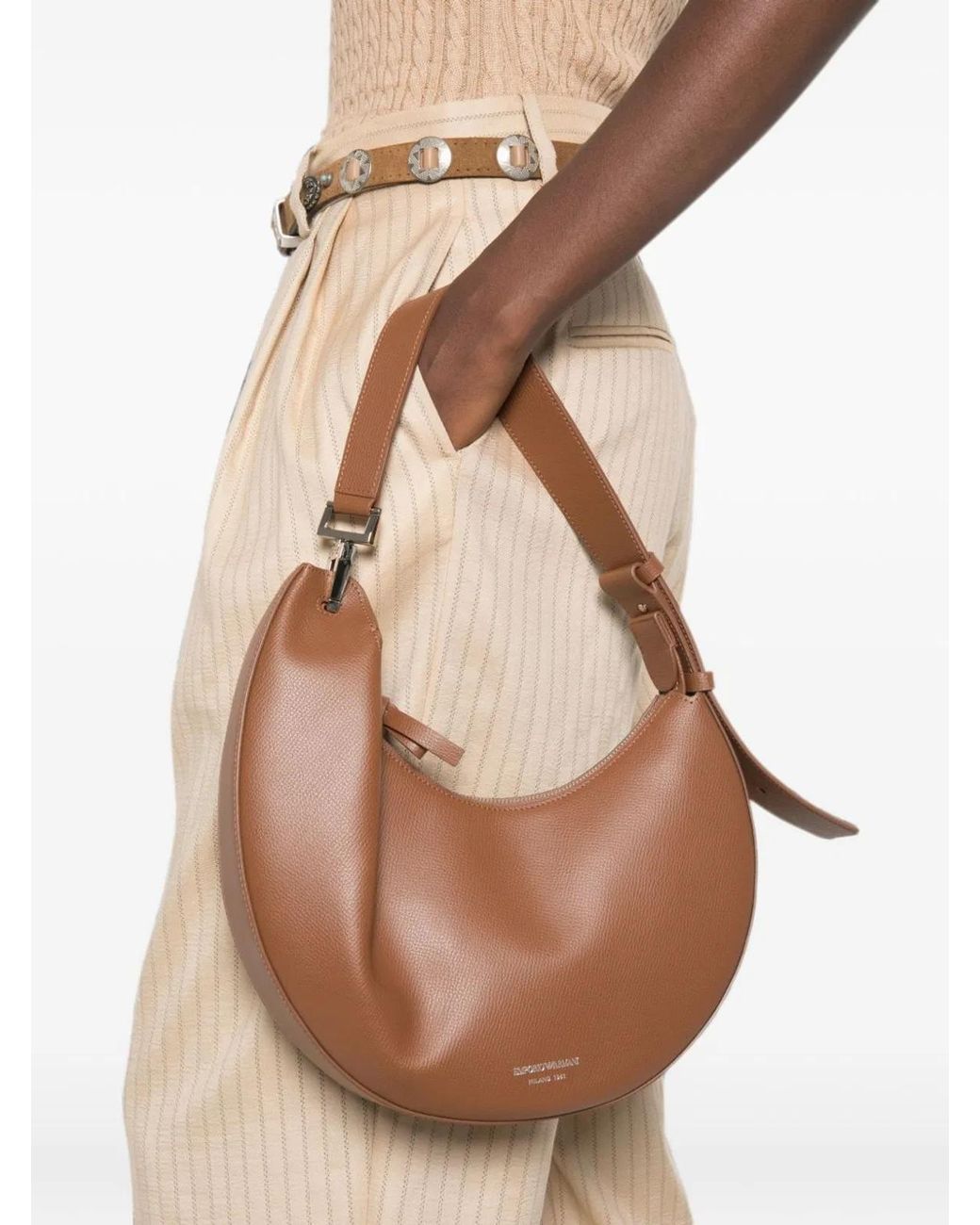 Emporio Armani Brown Medium Leather Hobo Bag