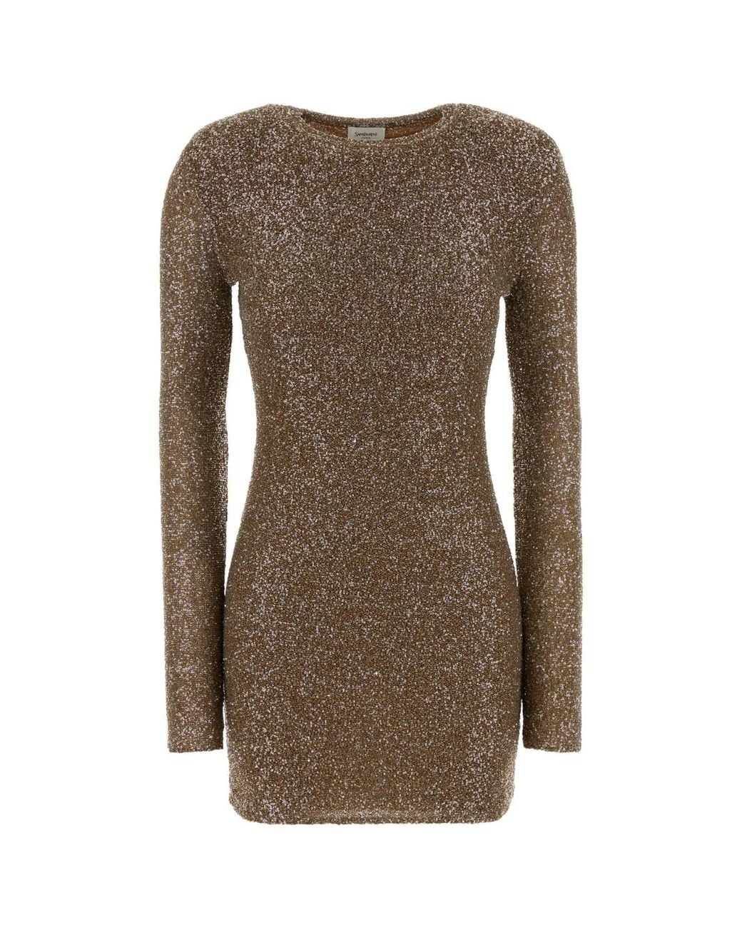 Saint Laurent Brown Embellished Fabric Mini Dress