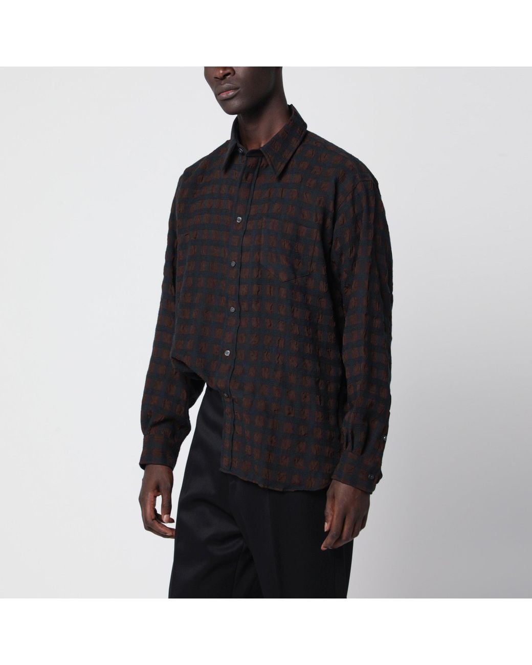 Willy Chavarria Black Veterano Check Shirt for men